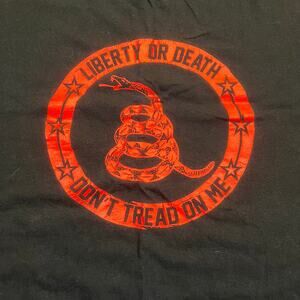 Info Wars Men XL Black Graphic‎ Tee Liberty or Death Don’t Tread on Me